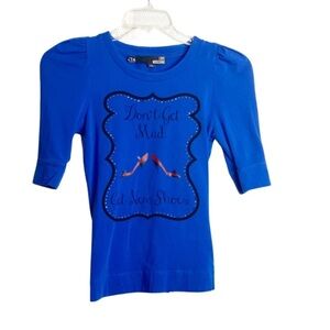 Love Moschino “Don’t get mad, get new shoes” graphic t-shirt in cobalt blue XS/2